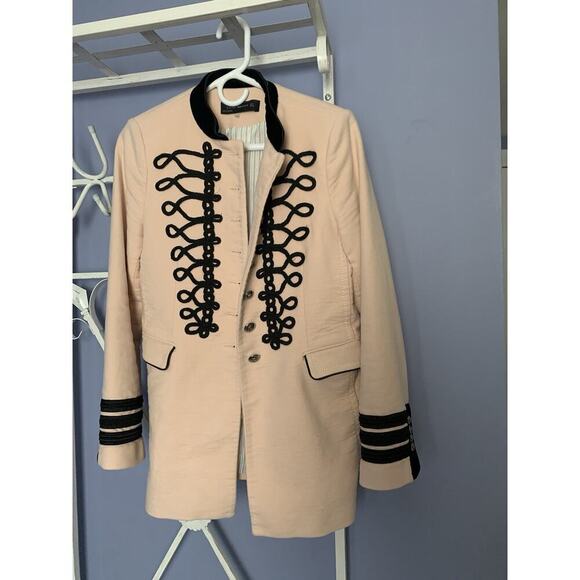 ZARA Pink Velvet Military Jacket Braid Blazer Coat Band Leader Blogger M - Picture 1 of 5